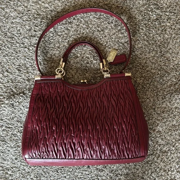 Coach Madison Satchel Bag Gathered Leather Brick Red - Picture 1 of 15